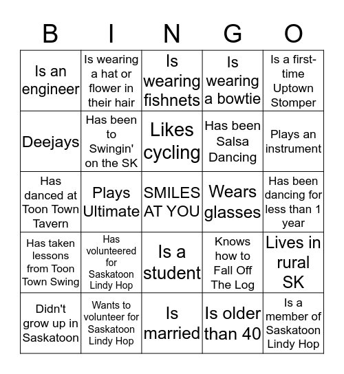 SWINGO: DANCE WITH SOMEONE WHO... Bingo Card