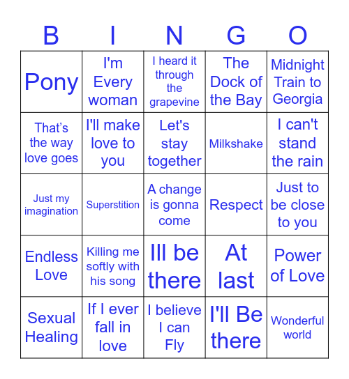 R and B Bingo Card