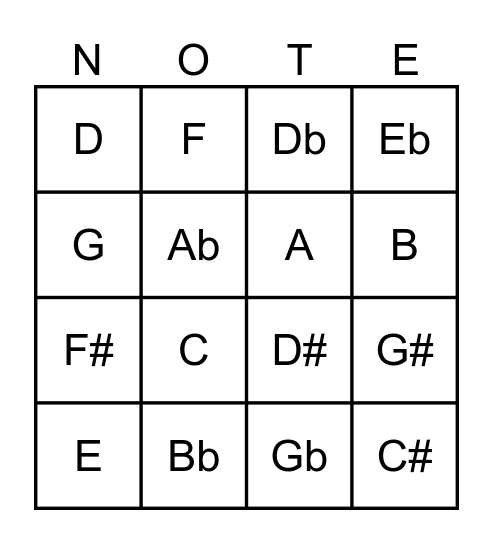 Music Bingo Card