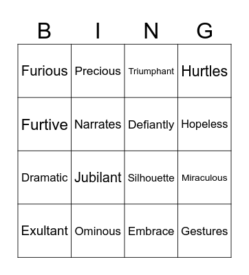 Boy Overboard Vocabulary Bingo Card