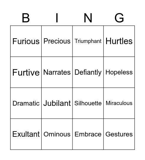 Boy Overboard Vocabulary Bingo Card