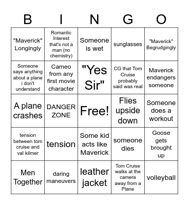 Top Gun: Maverick BINGO Card