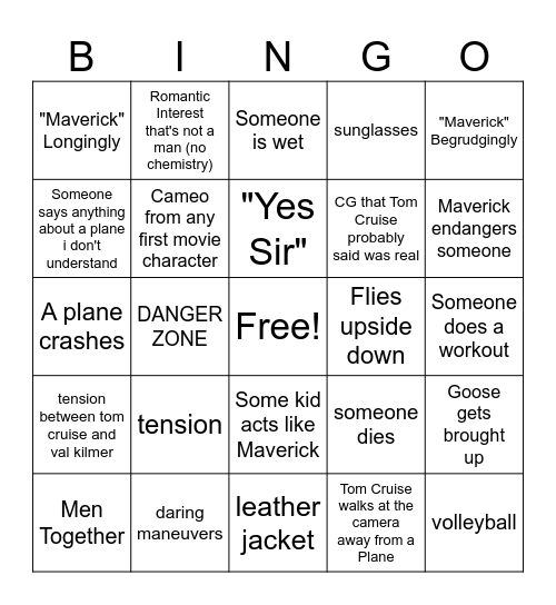 Top Gun: Maverick BINGO Card