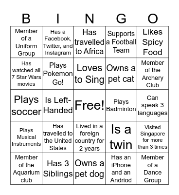 Global Link Singapore Bingo Card