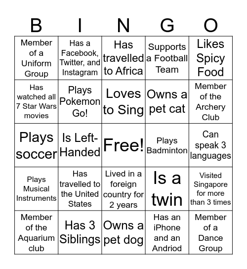 Global Link Singapore Bingo Card