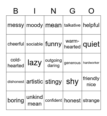 Personalities Bingo Card
