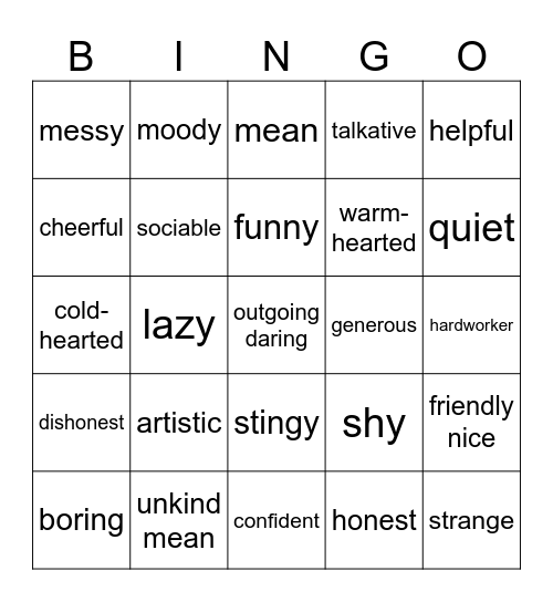 Personalities Bingo Card