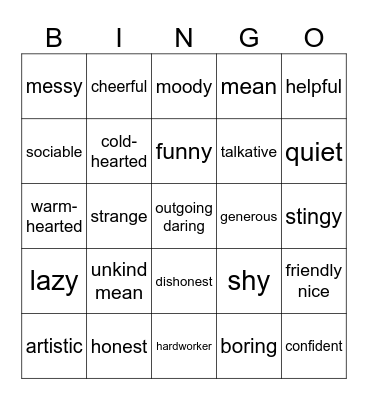 Personalities Bingo Card