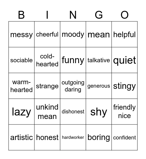 Personalities Bingo Card