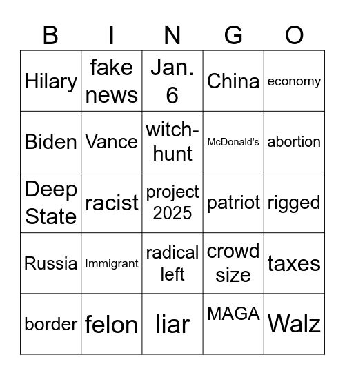 Debate Bingo Card