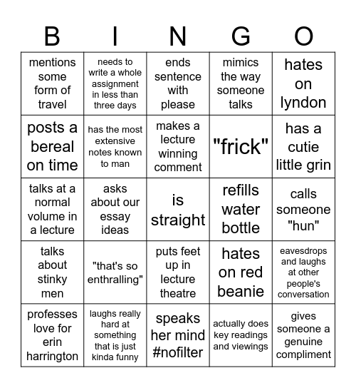 Heather Bingo Card