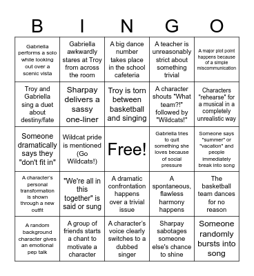 High School Musical Bingo Card
