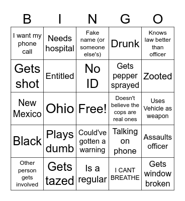 Crazy People Bingo Card