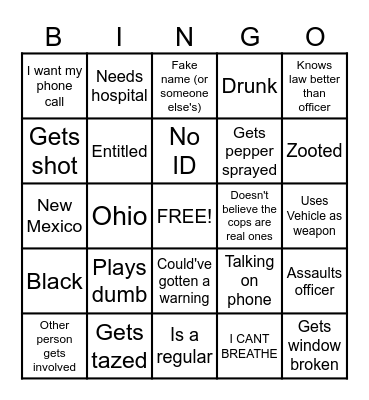 Crazy People Bingo Card