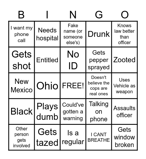 Crazy People Bingo Card