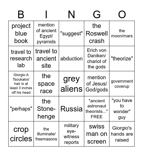 Ancient Aliens BINGOOOO Bingo Card