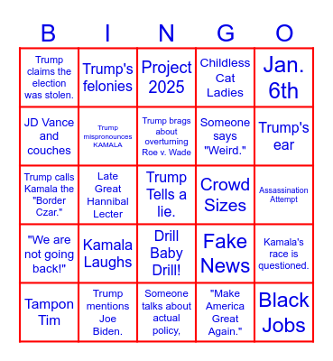 Harris/Orange Debate Bingo Card