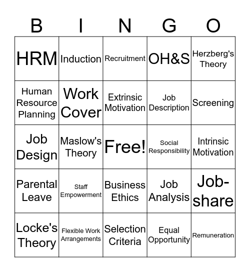 Business Management 4.1 Bingo Card