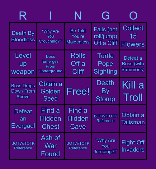 Onyon Donjeon Elden Ringo Bingo Card