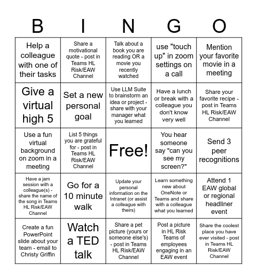 HL Risk Bingo Card