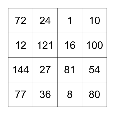 Multiplication Loteria! Bingo Card