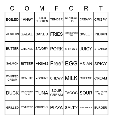 COMFORT FOOD BINGO Card