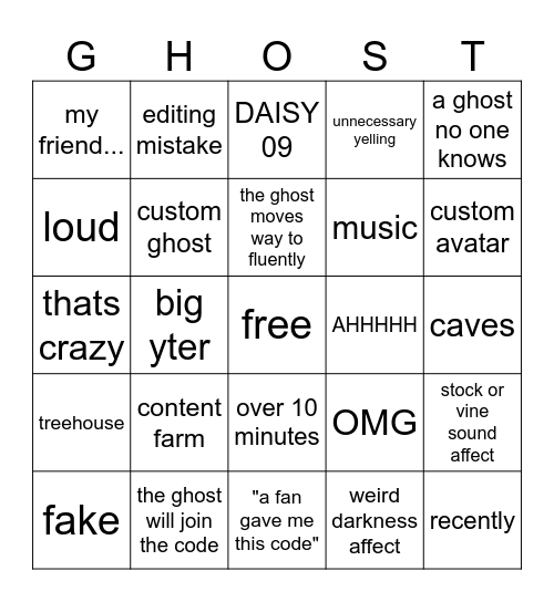 ahh scary gtag Bingo Card