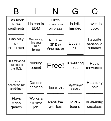 Human Bingo Card