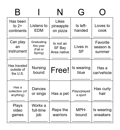 Human Bingo Card