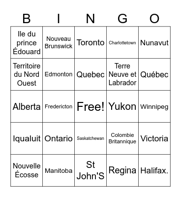 Le Canada Bingo Card