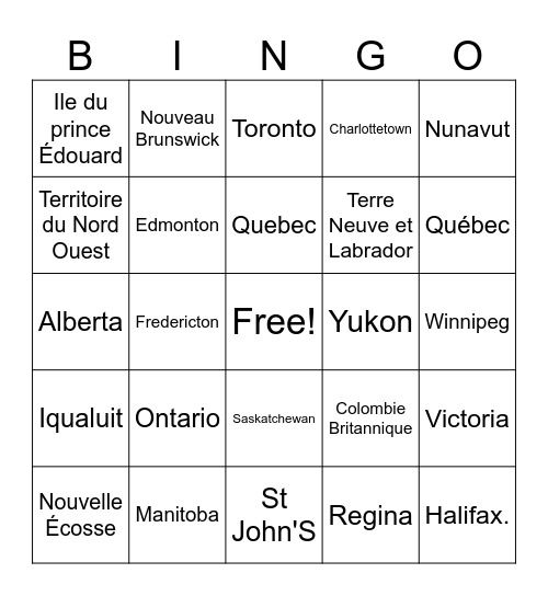 Le Canada Bingo Card