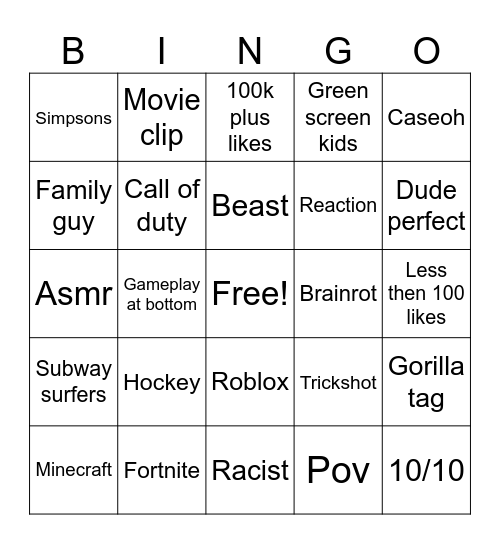 Untitled Bingo Card