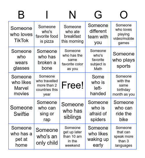 Team bonding Bingo Card