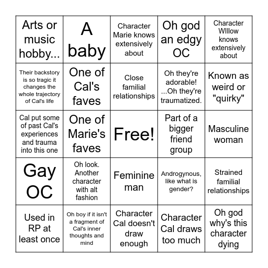 Cal's OC Bingo Card