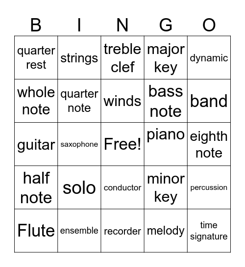 Music Bingo Card