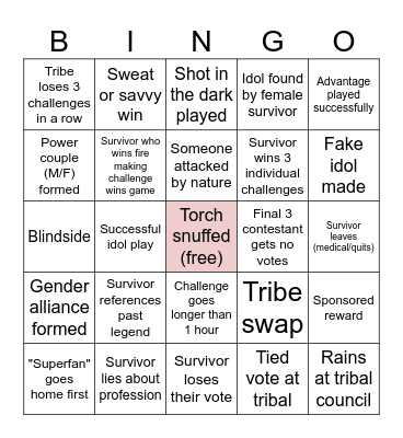 Survivor 47 Bingo Card