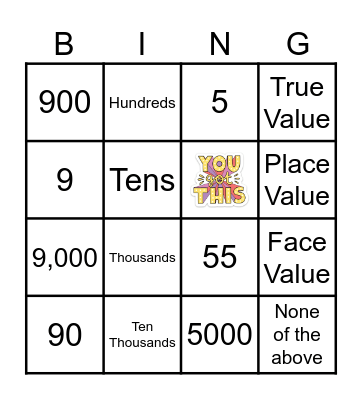 Place Value, True Value and Face VAlue Bingo Card