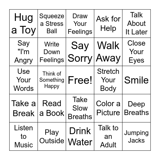 Anger Bingo Card