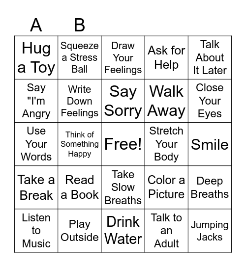 Anger Bingo Card