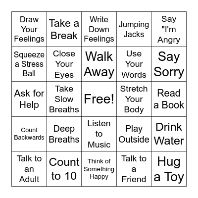 Anger Bingo Card