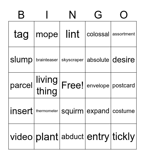 Vocabulary Week 5-6 Bingo Card