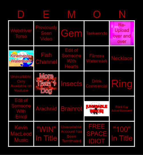 EXTREME DEMON PetitTube BINGO Card