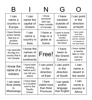 Geography Bingo Card