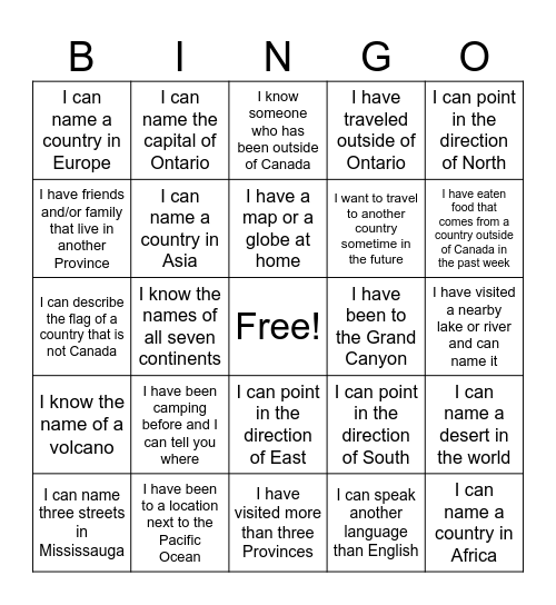 Geography Bingo Card