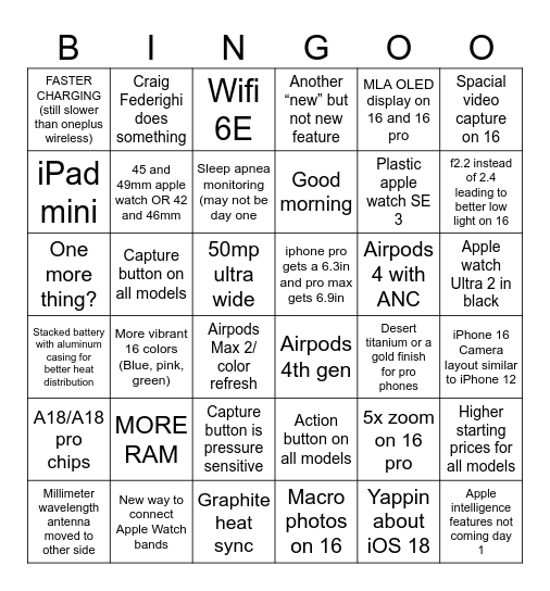 Glowtime bingo 2024 Bingo Card