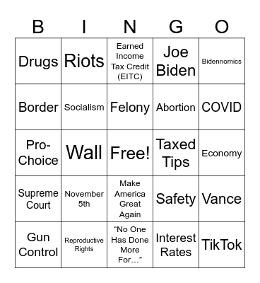 2024 Presidential Bingo Card