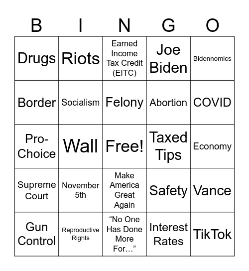 2024 Presidential Bingo Card