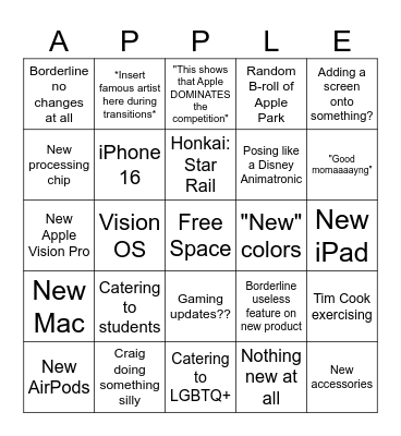 Apple Presentation Bingo Card