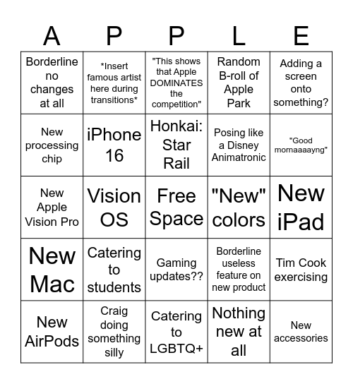 Apple Presentation Bingo Card