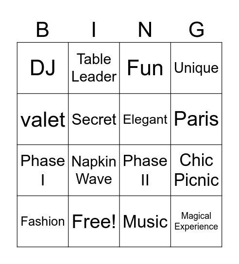 Diner En Blanc 2024 Bingo Card